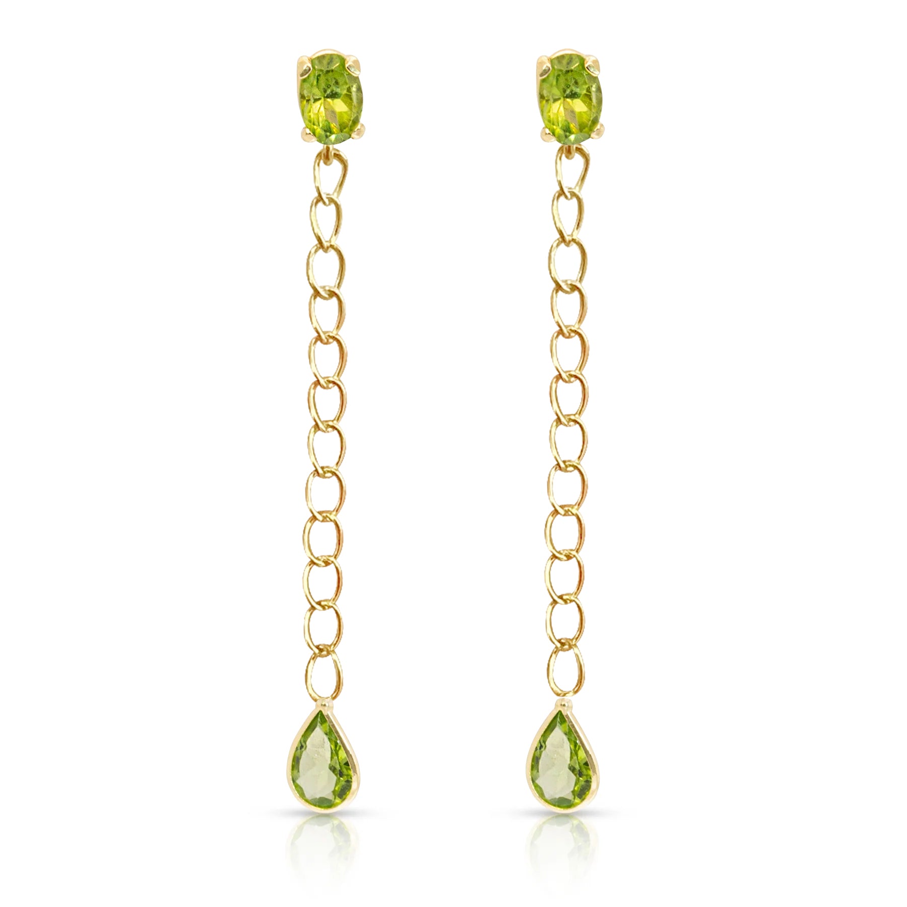 Oval And Drop Peridot Cuban Chain Earrings