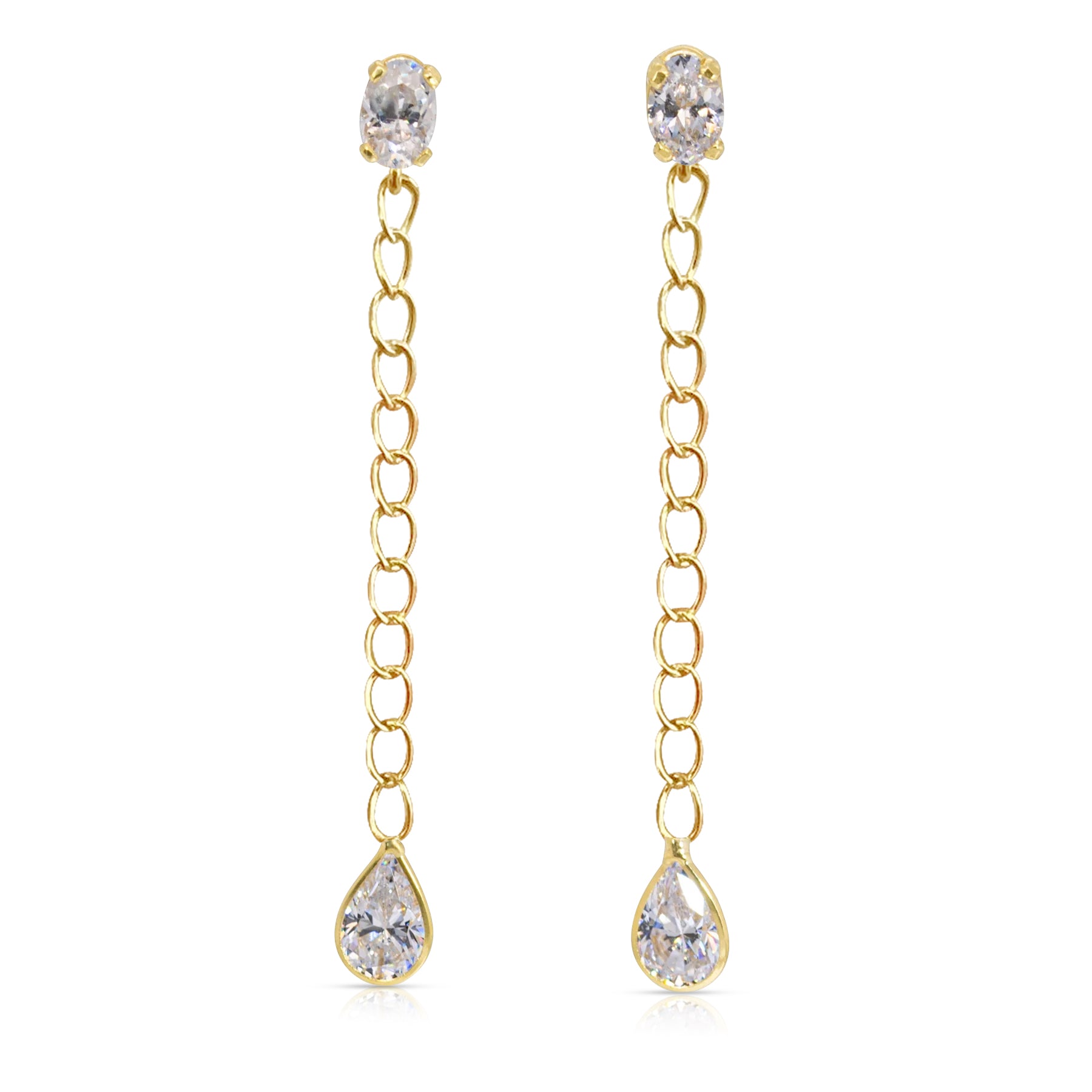 Oval And Drop White Cuban Chain Earrings