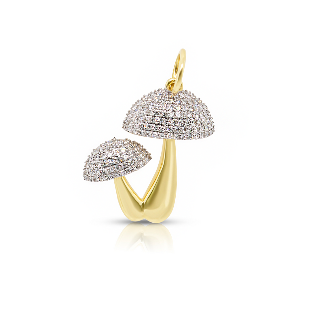 14K Yellow Gold Double Mushroom Diamond Charm