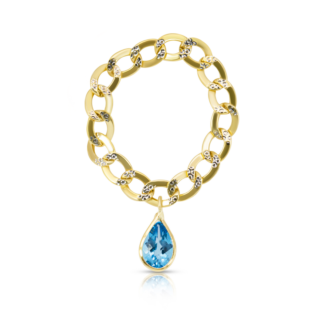 Drop Gemstone Cuban Chain Ring (Blue Topaz)