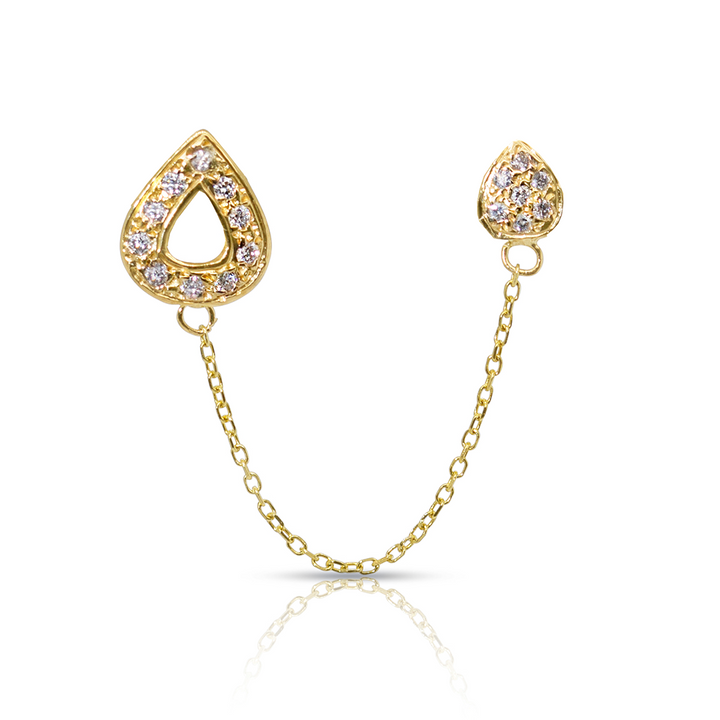 Single Drop Chain 14K Gold Diamond Pave Drop Chain Double Studs – Sarita Waich Jewelry