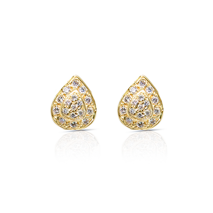 14K Gold Diamond Pave Drop Earring Studs