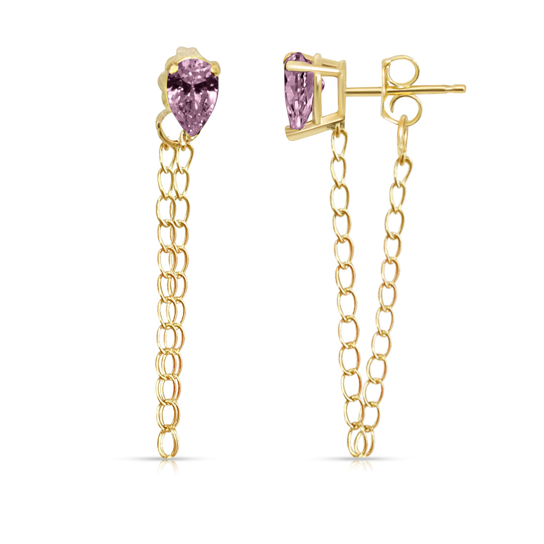 Single Drop Amethyst Gemstone Cuban Chain Earrings