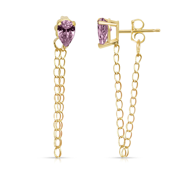 Single Drop Amethyst Gemstone Cuban Chain Earrings