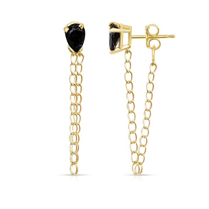 Single Drop Black Onyx Gemstone Cuban Chain Earrings