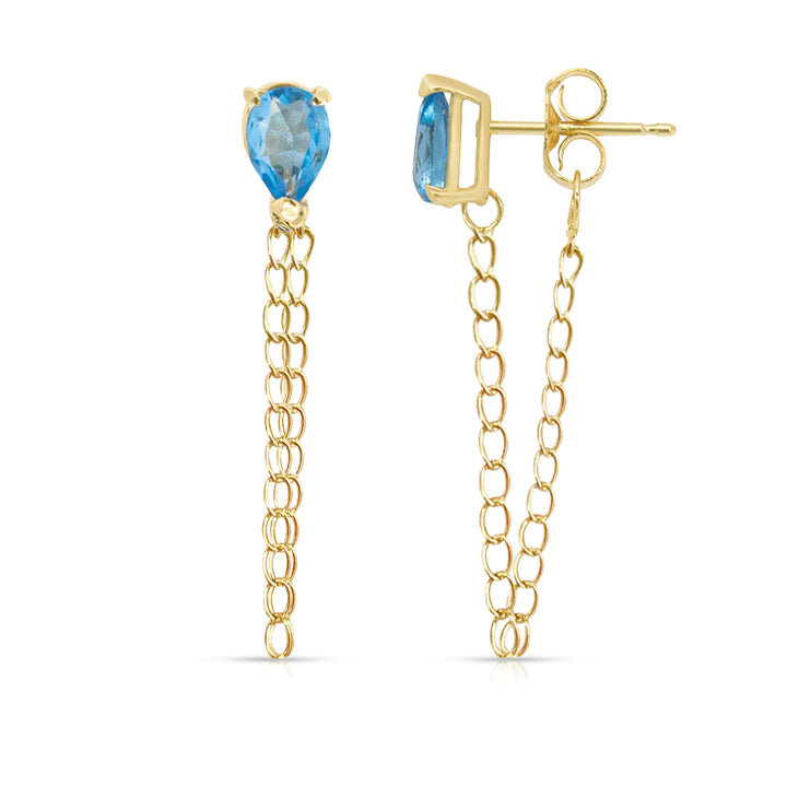 Single Drop Blue Topaz Gemstone Cuban Chain Earrings