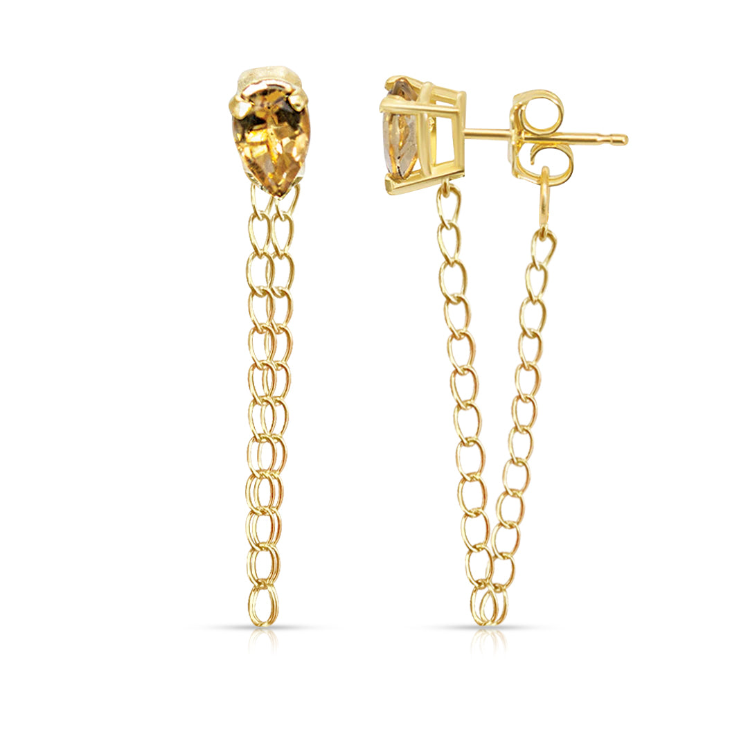 Single Drop Citrine Gemstone Cuban Chain Earrings