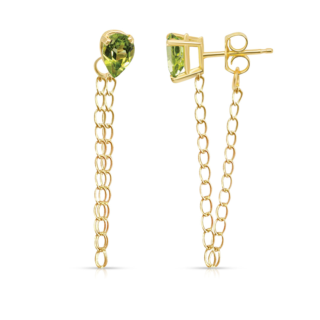 Single Drop Peridot Gemstone Cuban Chain Earrings