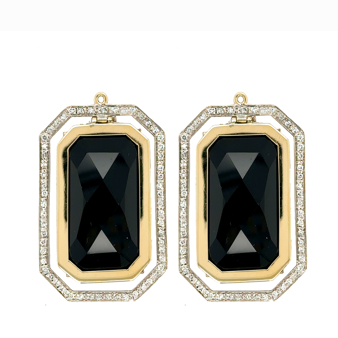 Faceted Onyx and Diamonds Pendulum Earring Pendants