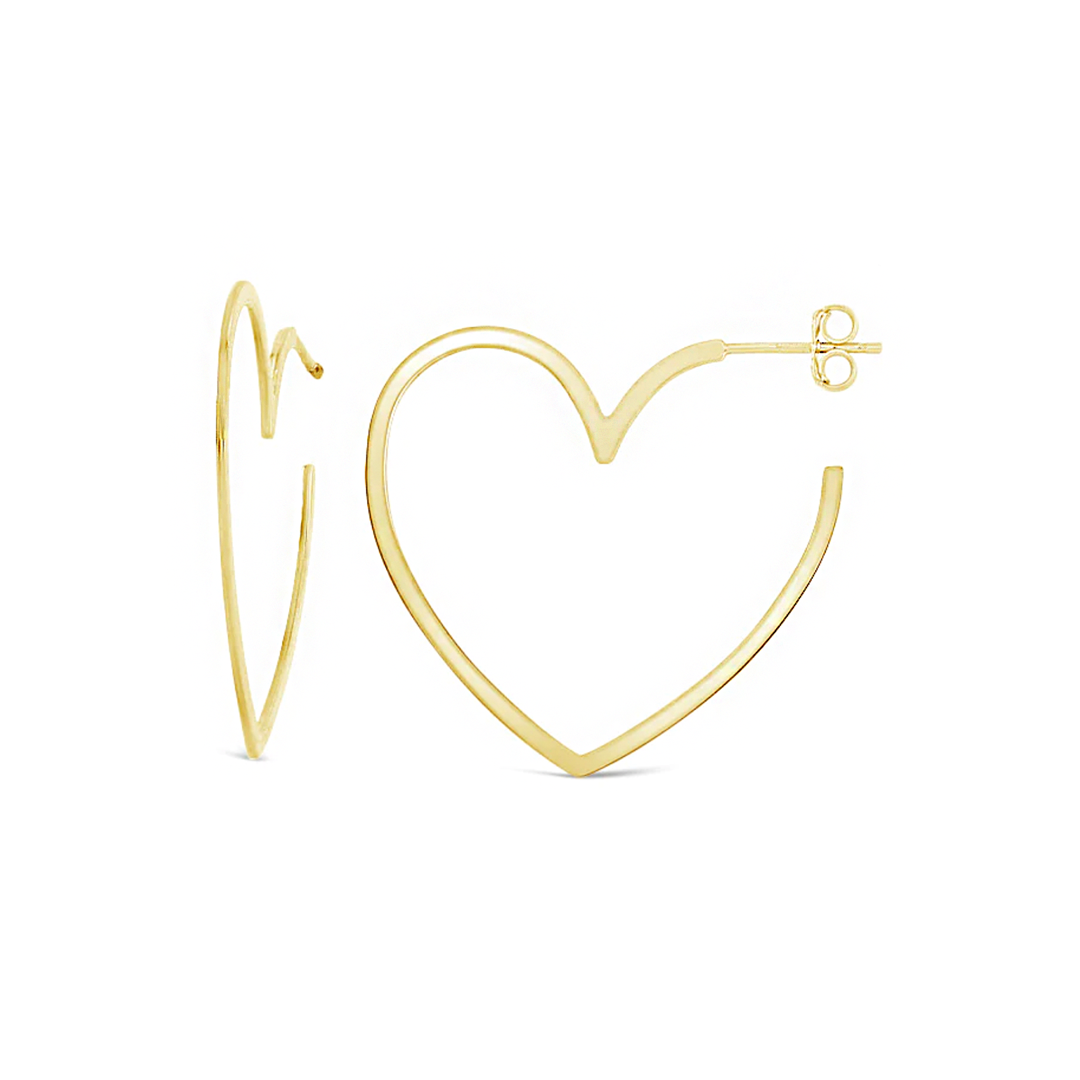 Heart silhouette gold hoops