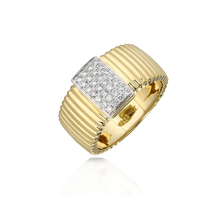 Fluted Gold Ring with Diamond Pave Center