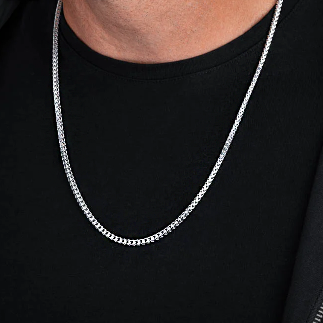 925 Sterling Silver and Rhodium 2mm Franco Men Chain Necklace