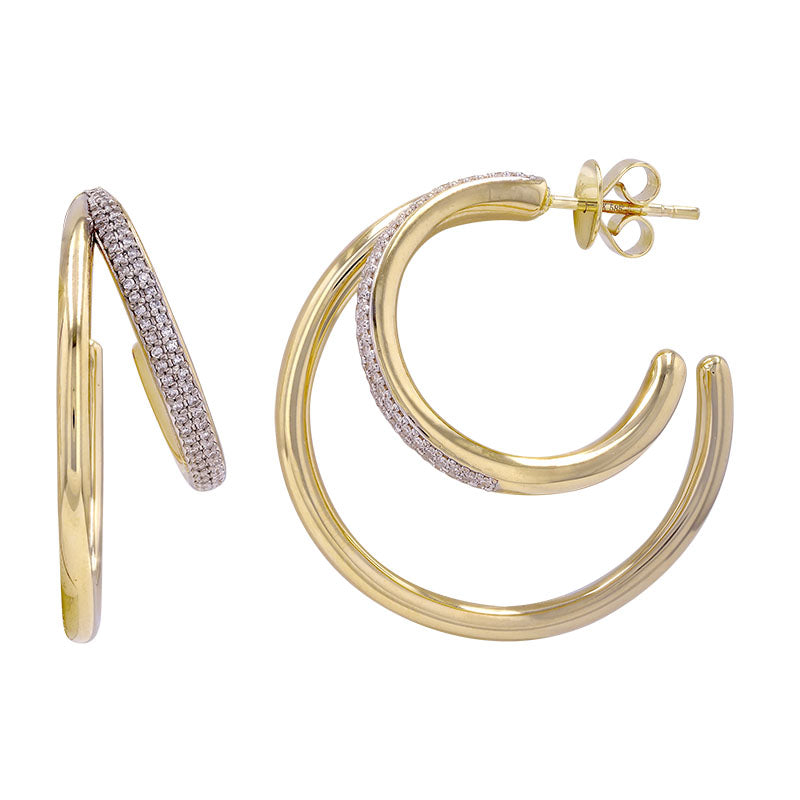 Gold and Diamond Pave Double Hoops