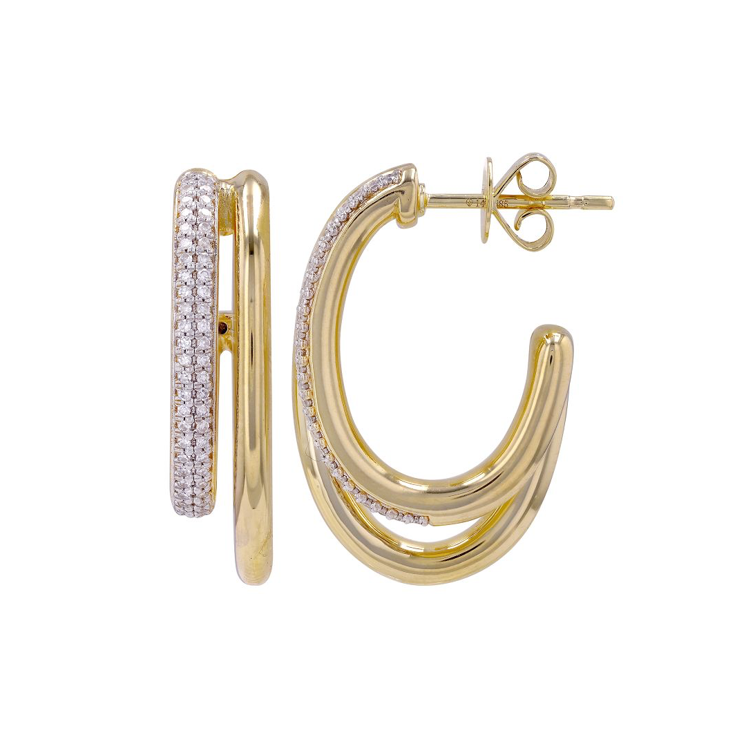 Gold and Diamond Pave Oval Double Hoops