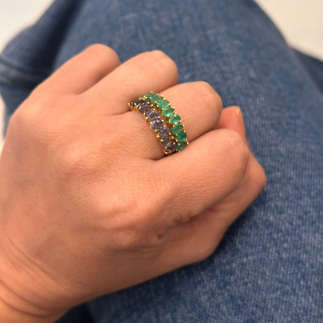 14K Gold Drops Ring (Available in Iolite and Green Agate)