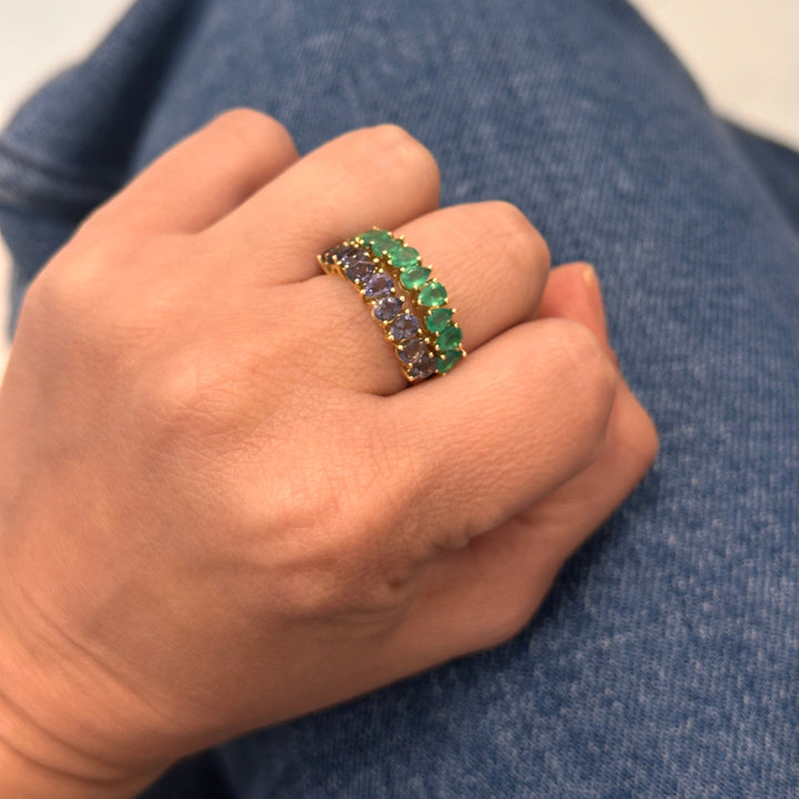 14K Gold Drops Ring (Available in Iolite and Green Agate)