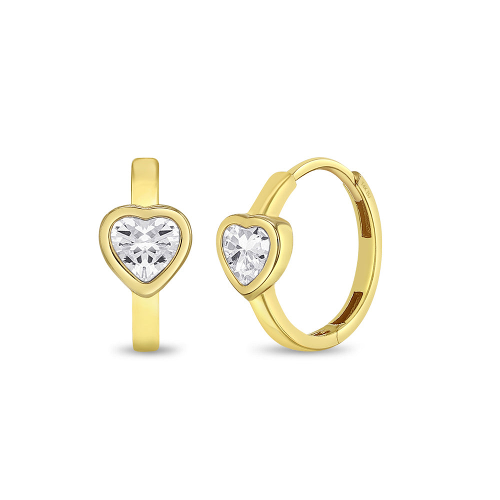 14K Gold Heart Girls Hoop Earrings