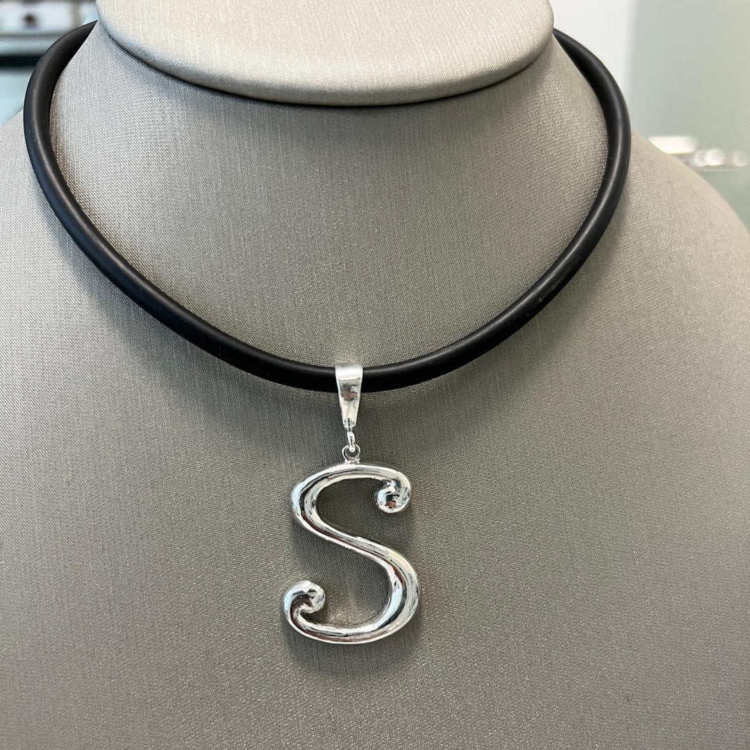 925 Sterling Silver Statement Initial Charm and Chocker Necklace