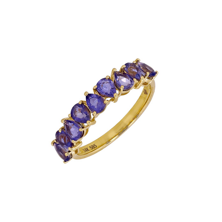 14K Gold Drops Ring (Available in Iolite and Green Agate)