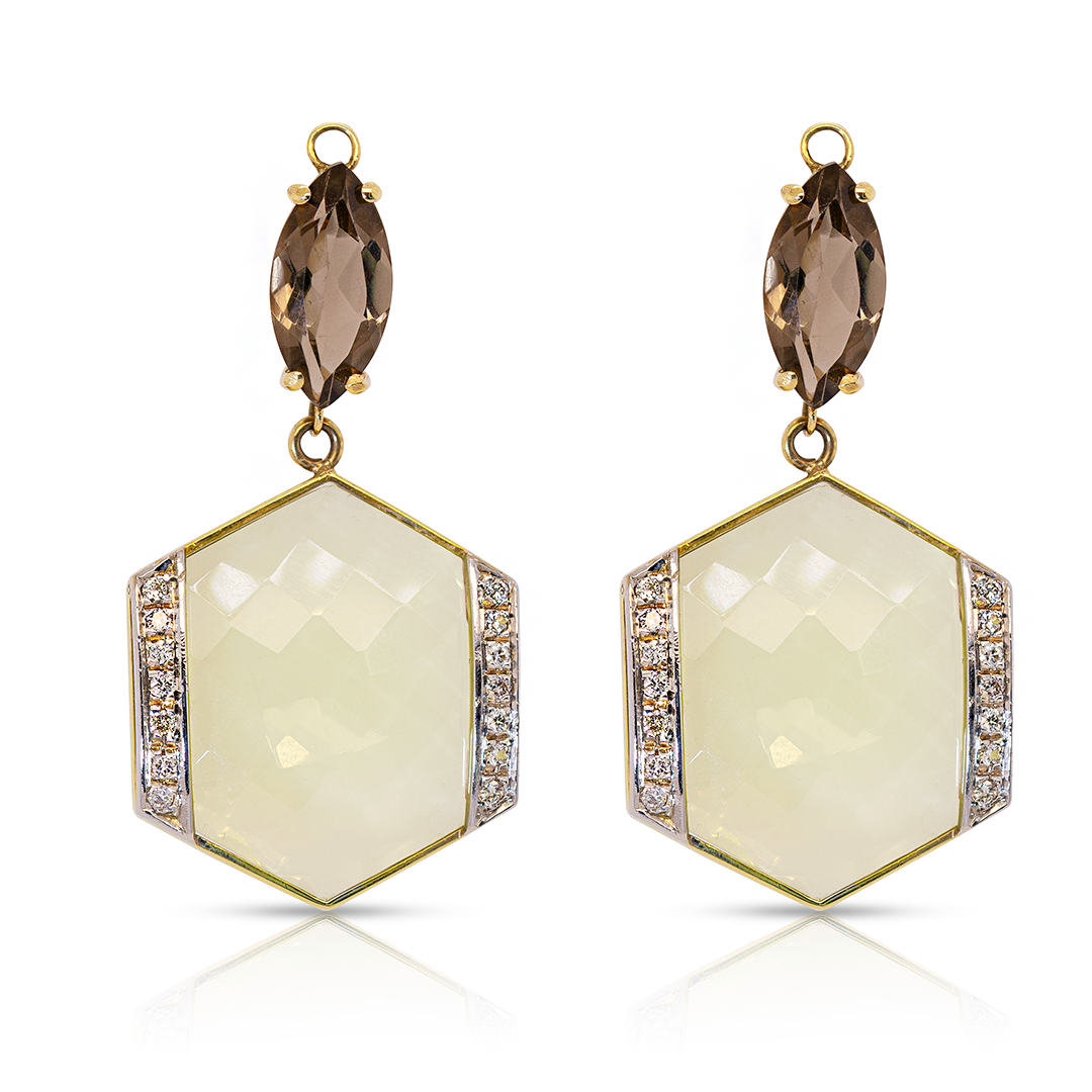 18K Lemon Citrine, Smokey Quartz and Diamonds Earring Pendants