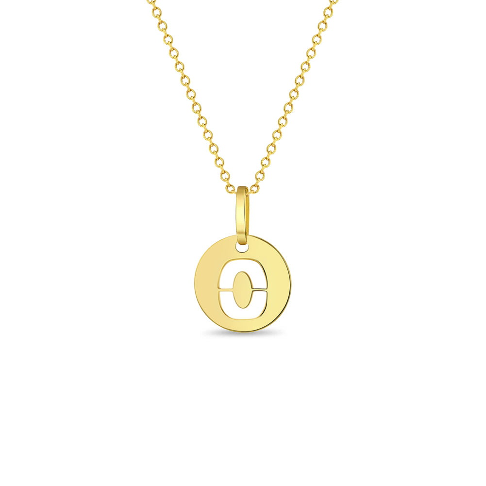 14K Gold Round Cut Out Letter Girls Pendant Necklace