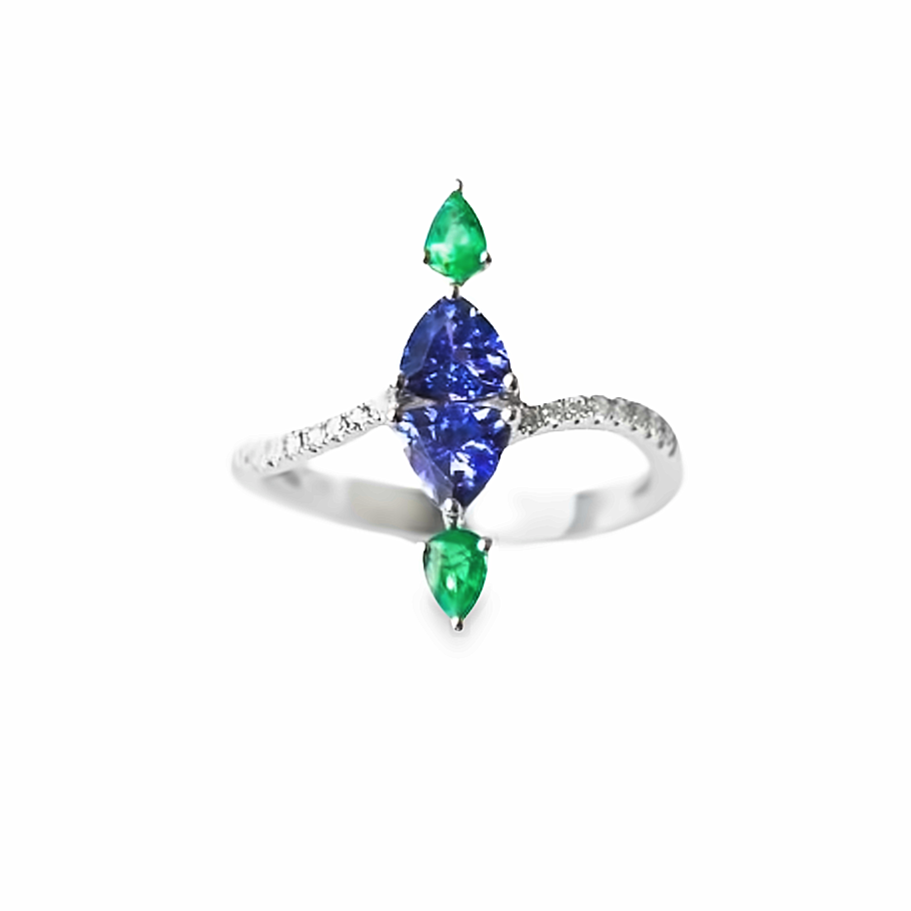 Marquise Tanzanite and Emerald Ring