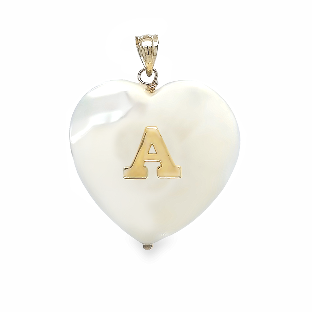 Mother pearl heart charm with initial