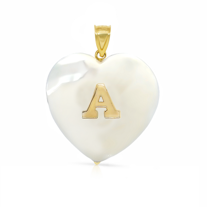 14K Gold and Mother pearl heart charm with initial