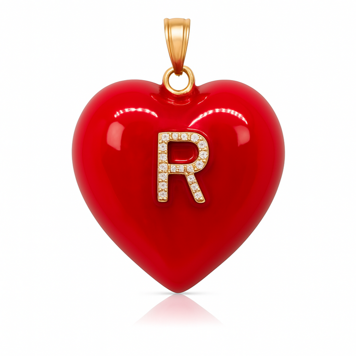 14K Gold, Diamonds, Enamel Large Puffy Heart Charm