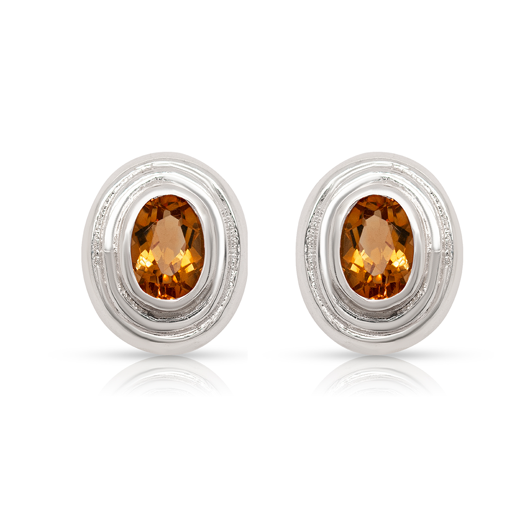 925 Sterling Silver Oval Citrine Earring Studs