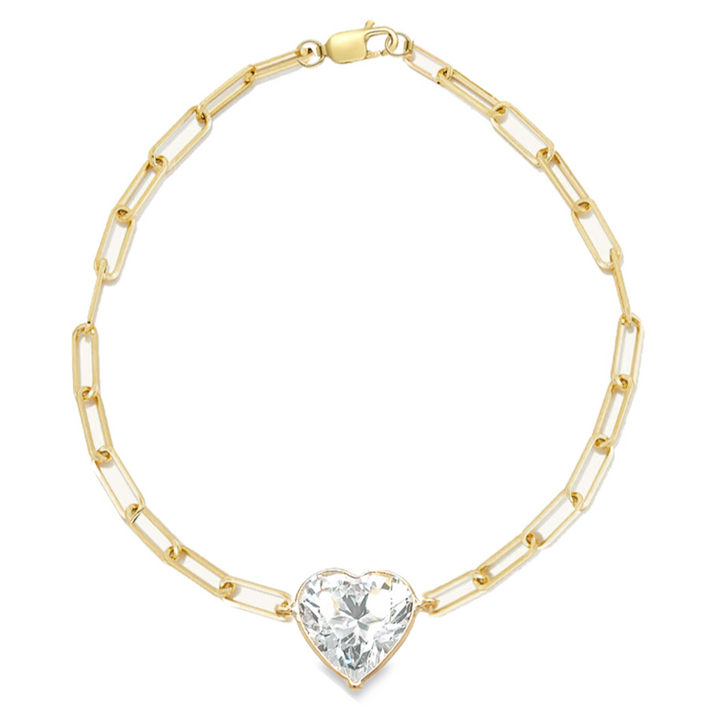 Paper Clip Heart Bezel Gemstone Bracelet