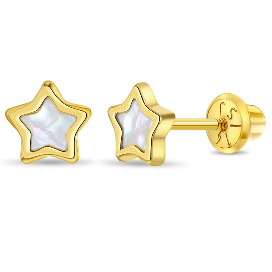 14K Gold Mother of Pearl Star Girls Earrings – Sarita Waich Jewelry