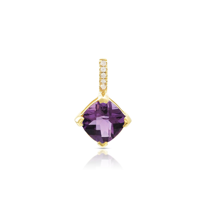 14K Gold Princess Cut Amethyst and Diamonds Charm