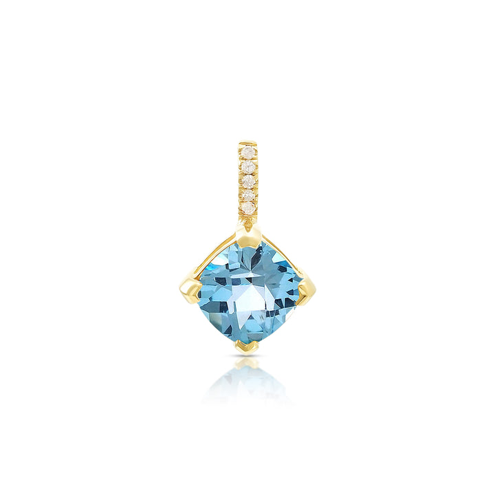 14K Gold Princess Cut Blue Topaz and Diamonds Charm