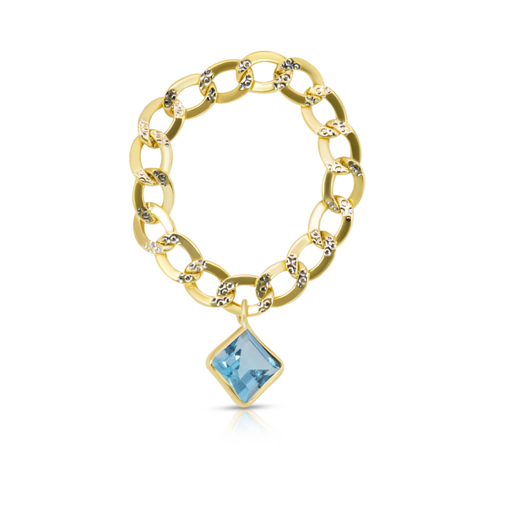 Princess Cut Stone Cuban Chain Ring (Blue Topaz)