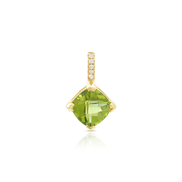 14K Gold Princess Cut Peridot and Diamonds Charm