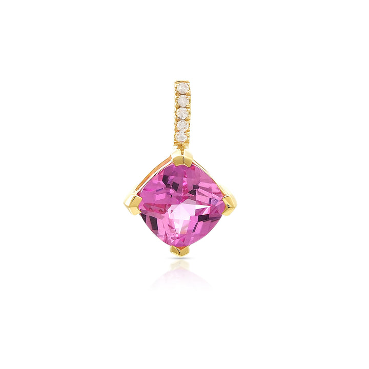 14K Gold Princess Cut Pink Topaz and Diamonds Charm