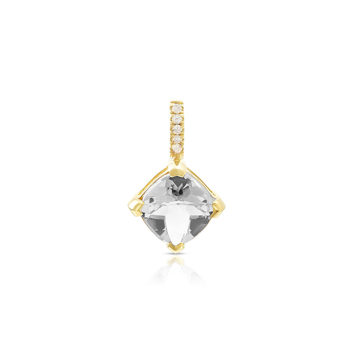 14K Gold Princess Cut White Topaz and Diamonds Charm