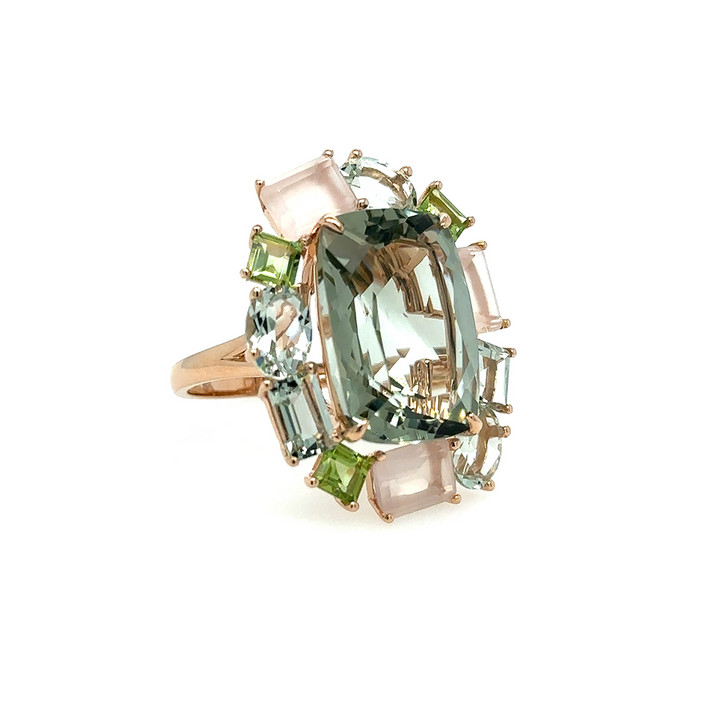 Green and pink geometric ring