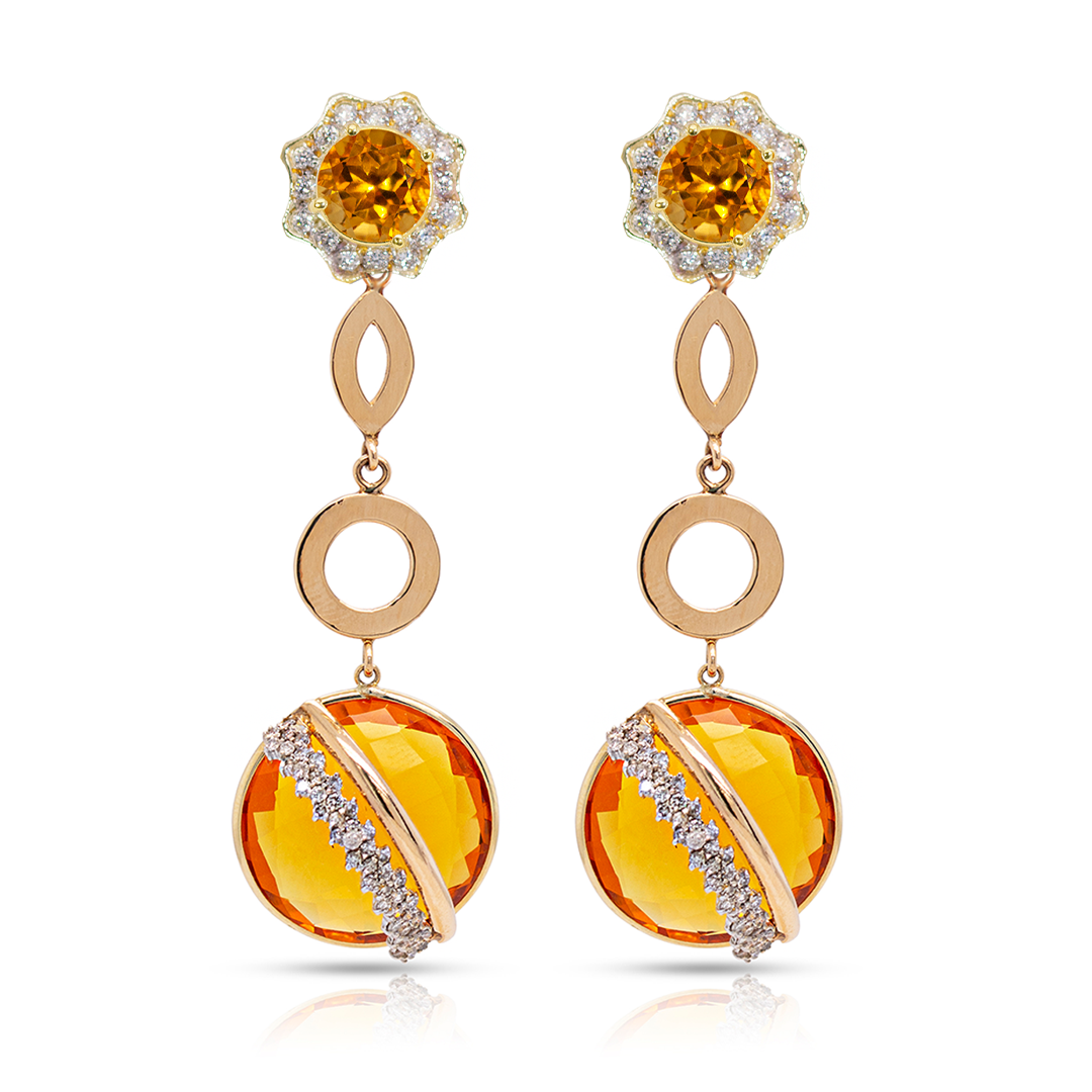14K Gold, Citrine and Diamonds Earring Pendants