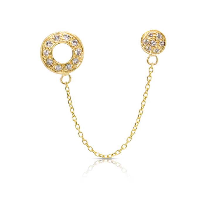 14K Gold Diamond Pave Round Chain Double Studs