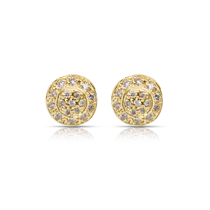 14K Gold Diamond Pave Round Earring Studs