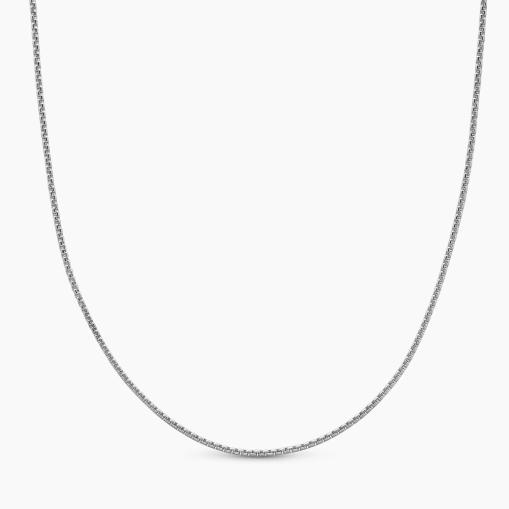 925 Sterling Silver and Rhodium 2mm Round Box Men Chain Necklace