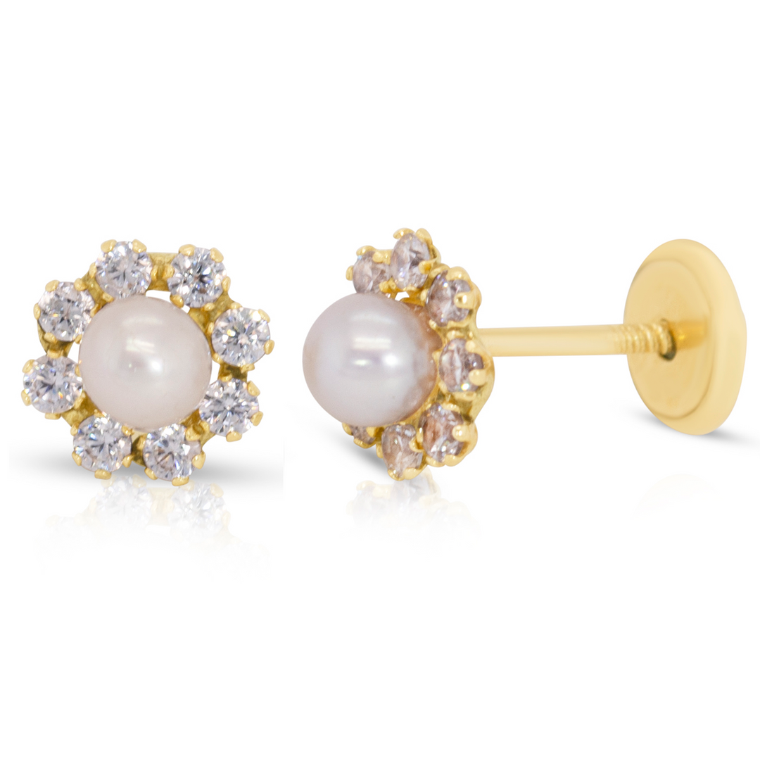 Shiny Flower with Mother Pearl Baby Earrings