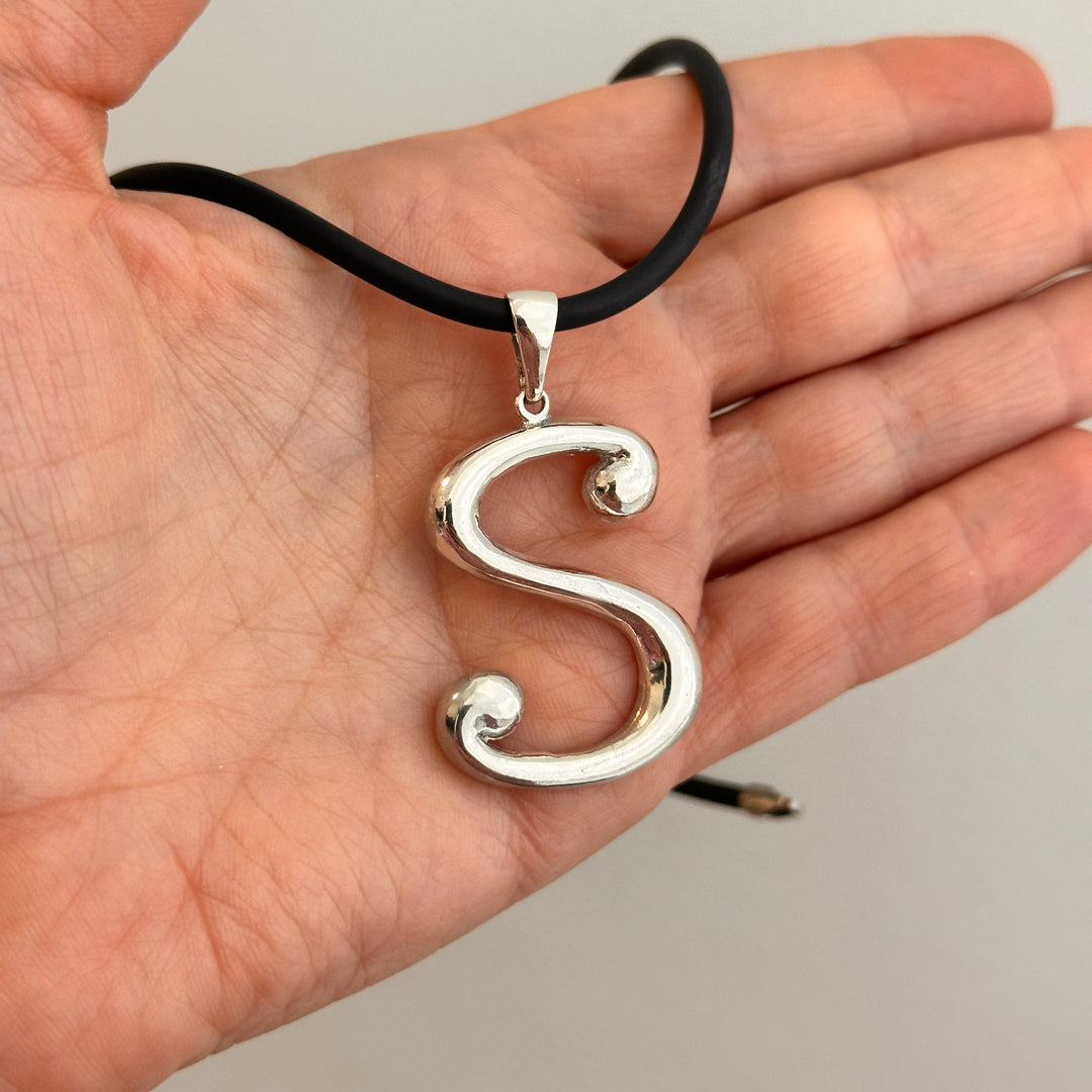 925 Sterling Silver Statement Initial Charm and Chocker Necklace