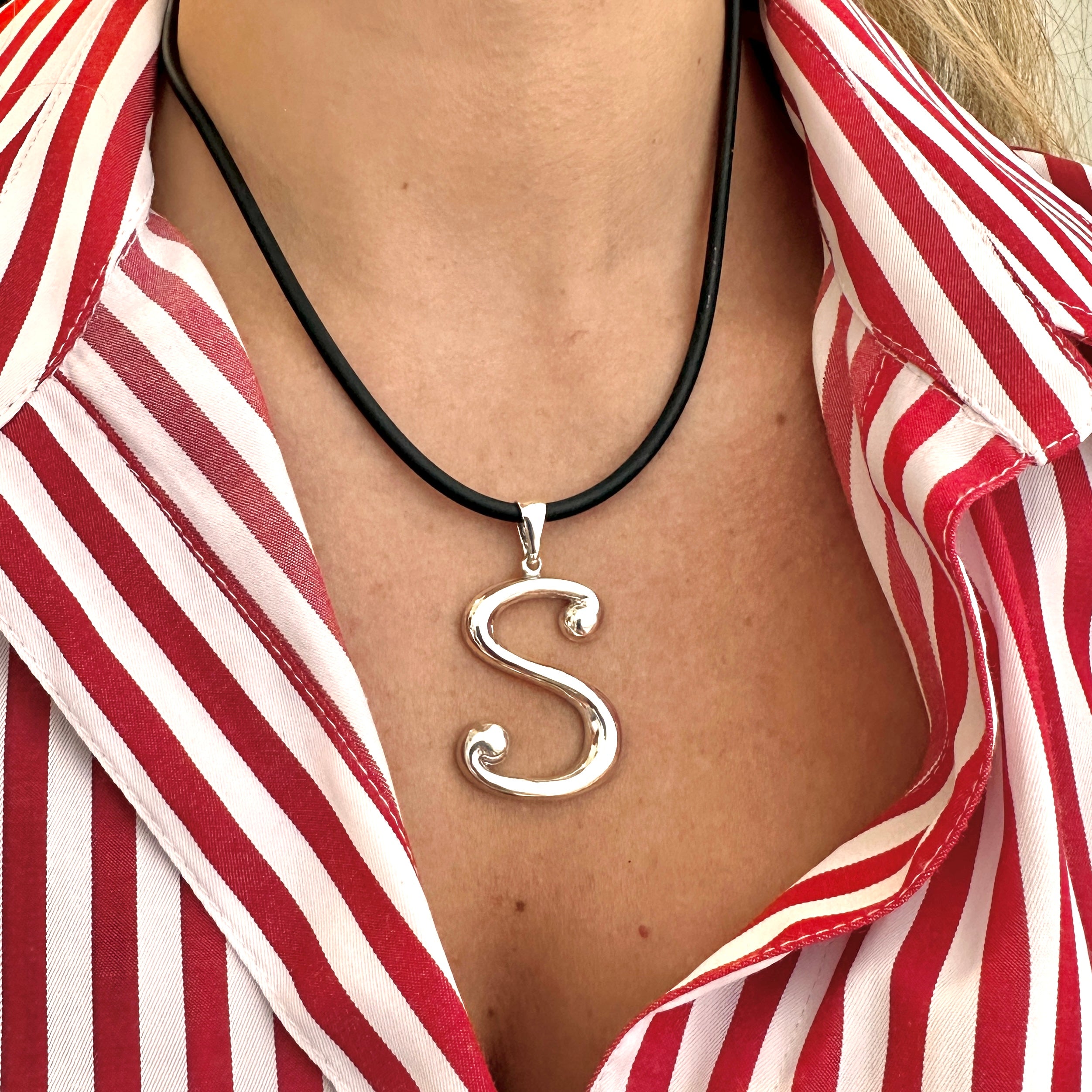 925 Sterling Silver Statement Initial Charm and Chocker Necklace