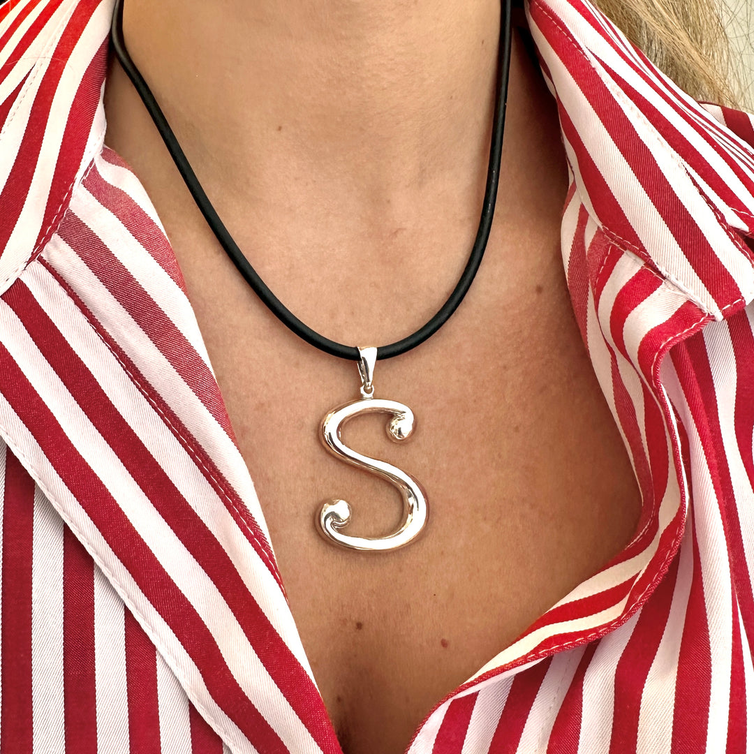 925 Sterling Silver Statement Initial Charm and Chocker Necklace