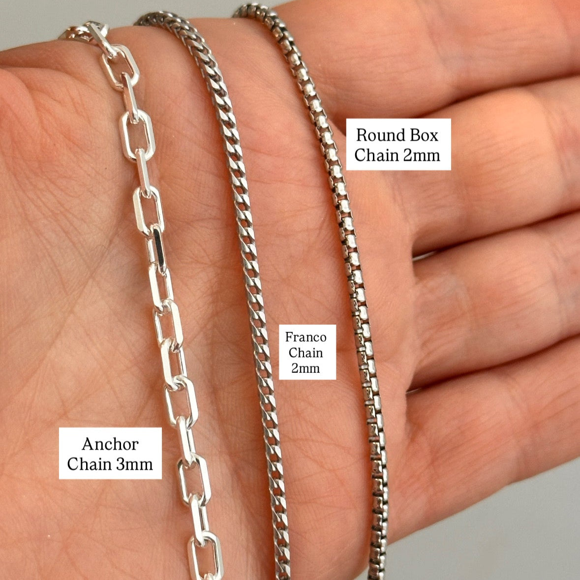 925 Sterling Silver and Rhodium 2mm Round Box Men Chain Necklace