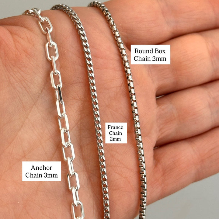 925 Sterling Silver and Rhodium 2mm Round Box Men Chain Necklace