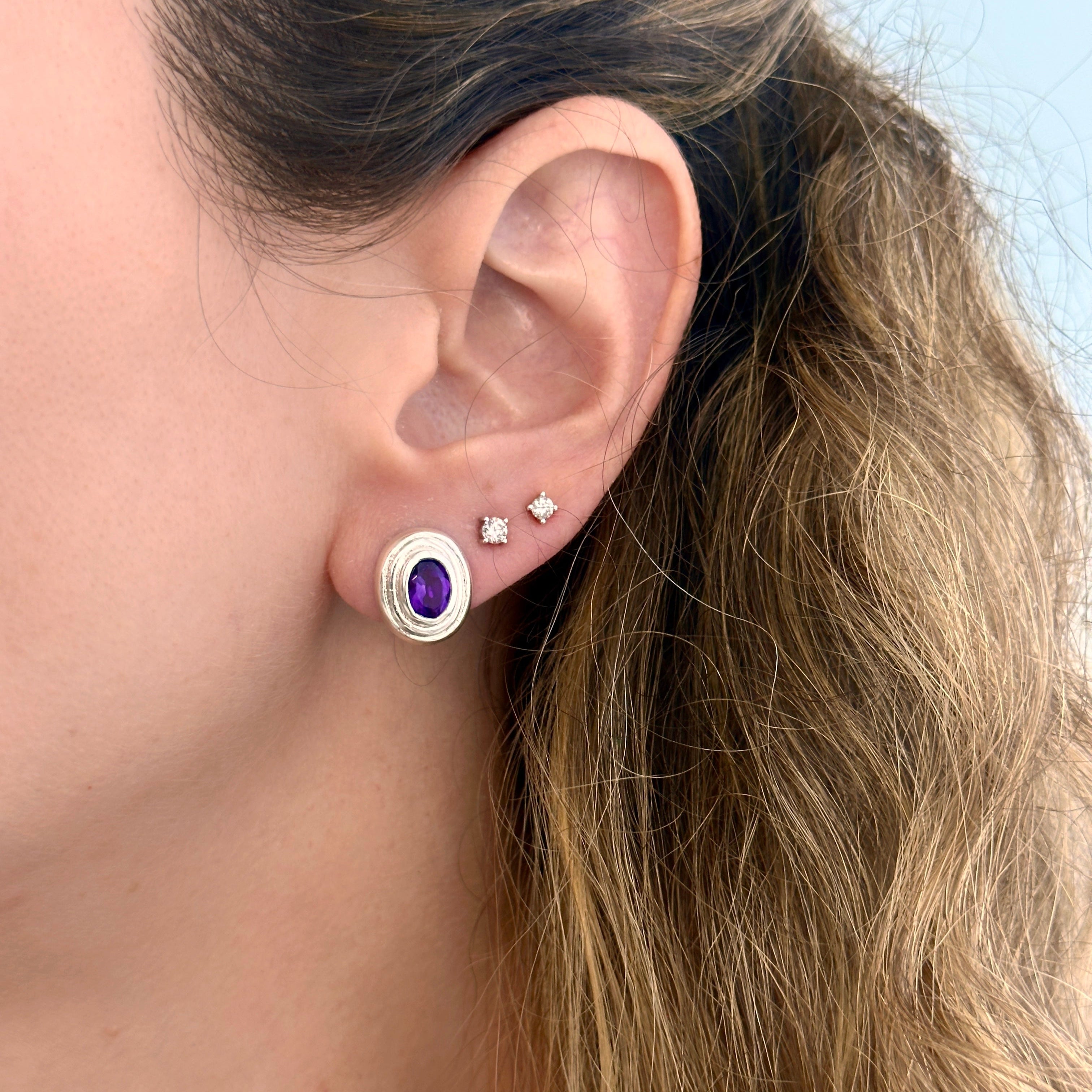 925 Sterling Silver Oval Amethyst Earring Studs